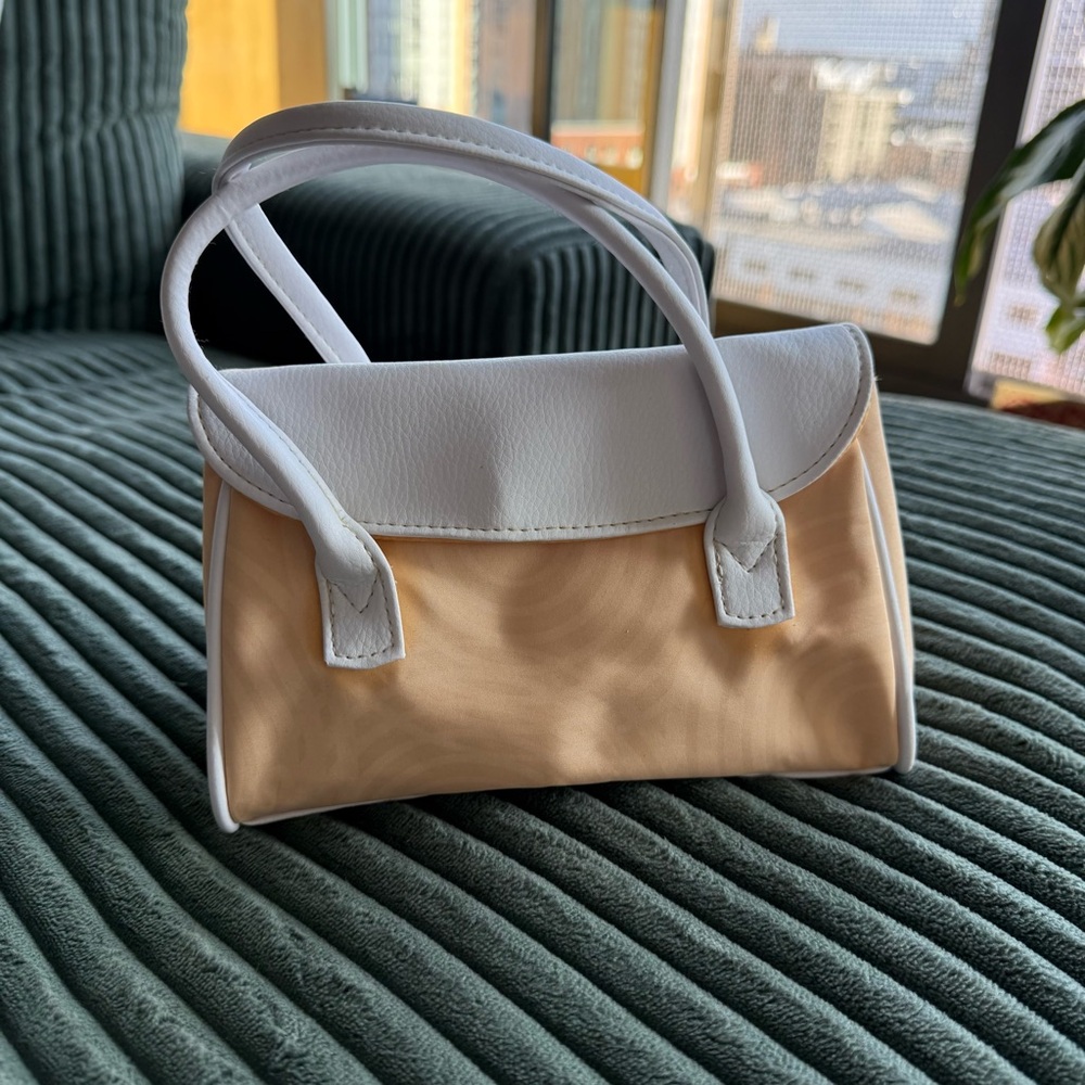Vintage White and Tan Women's Mini Handbag